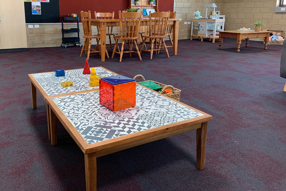 coloured blocks on table in OSHC room